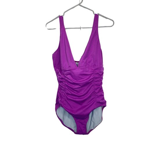 Speedo Rusched V Neck Purple Swimsuit One Piece Women's 16 - Picture 4 of 9